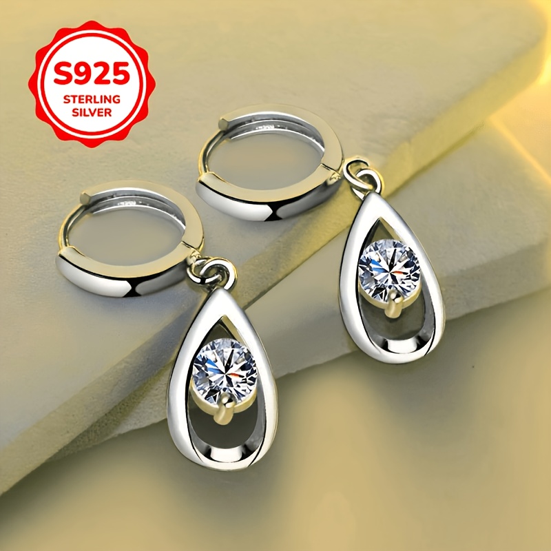 925 Sterling Silver Water Drop Pendant Hoop Earrings, Dangle Style